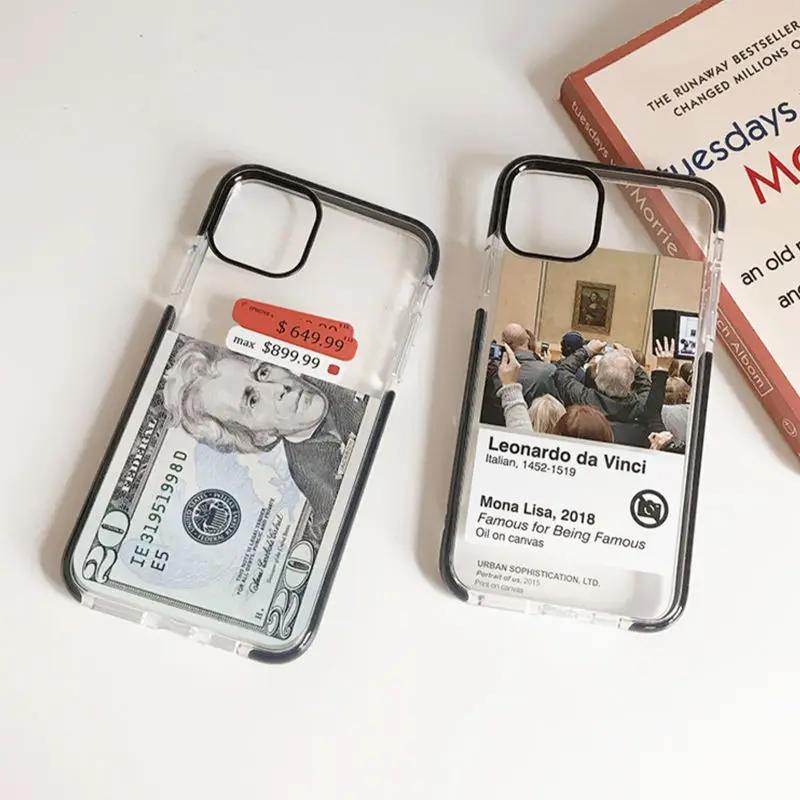 

Case for Iphone 11 Creative Transparent Dollars Phone Case 12pro X Xs Max Creative Oil Painting Spoof Clear Shell 7 8plus Cover