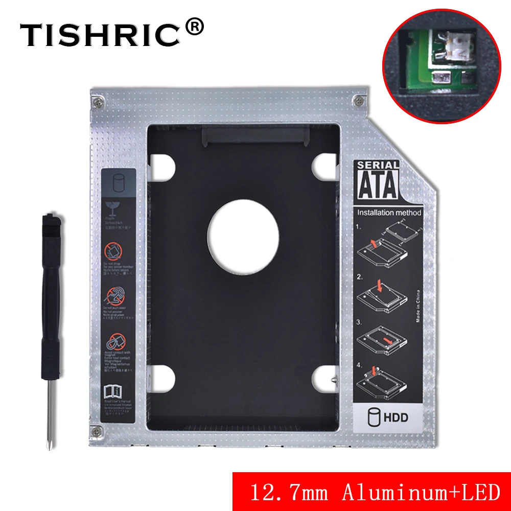 Tishric Алюминий Универсальный 12 7 мм SATA 3 0 HDD Caddy с светодиодный адаптер жесткого