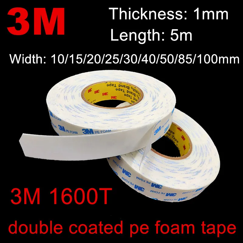 

5Meters/Roll 3M Strong Mounting Tape Double Sided Sticker Foam Pad Adhesive Tape White Thickness 1mm