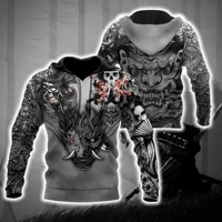 samurai oni mask tattoo 3d printed autumn men hoodies unisex casual pullover zip hoodie streetwear retro sudadera hombre dw0508