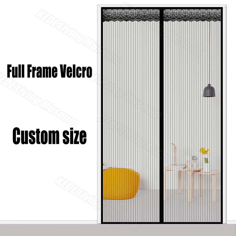 Anti Insect Fly bug curtain Magnetic Screen Door Mosquito Net Mesh, Full Frame Self abhesive hook loop, Custom Size