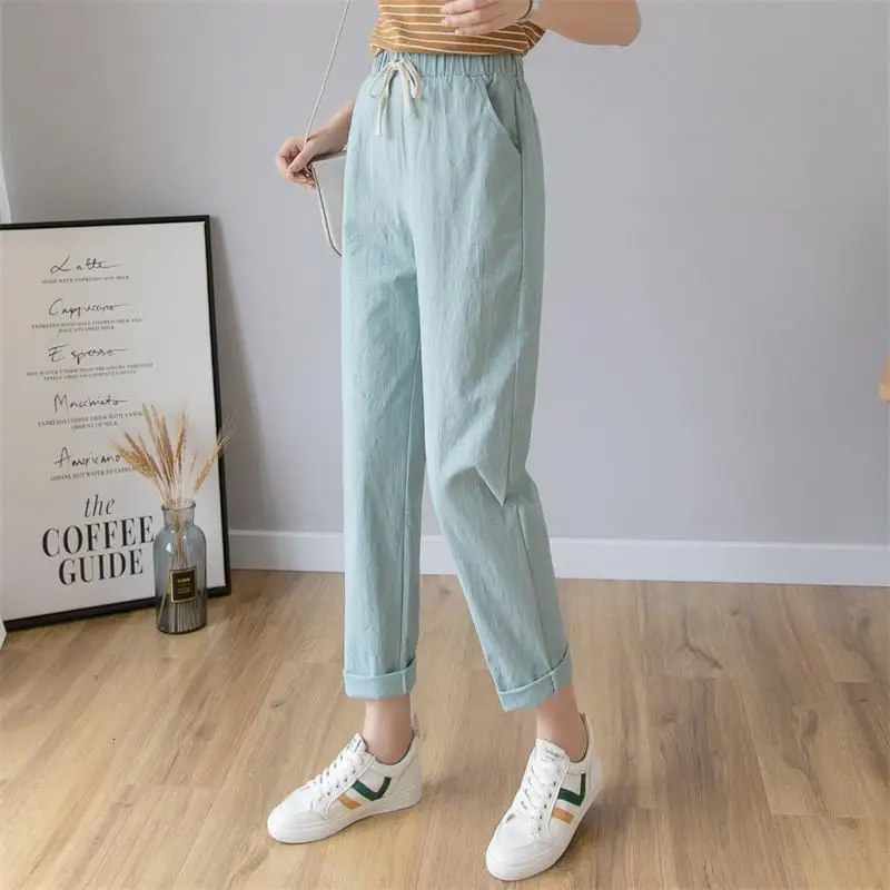 Женские повседневные брюки из хлопка и с высокой талией от лодыжки до