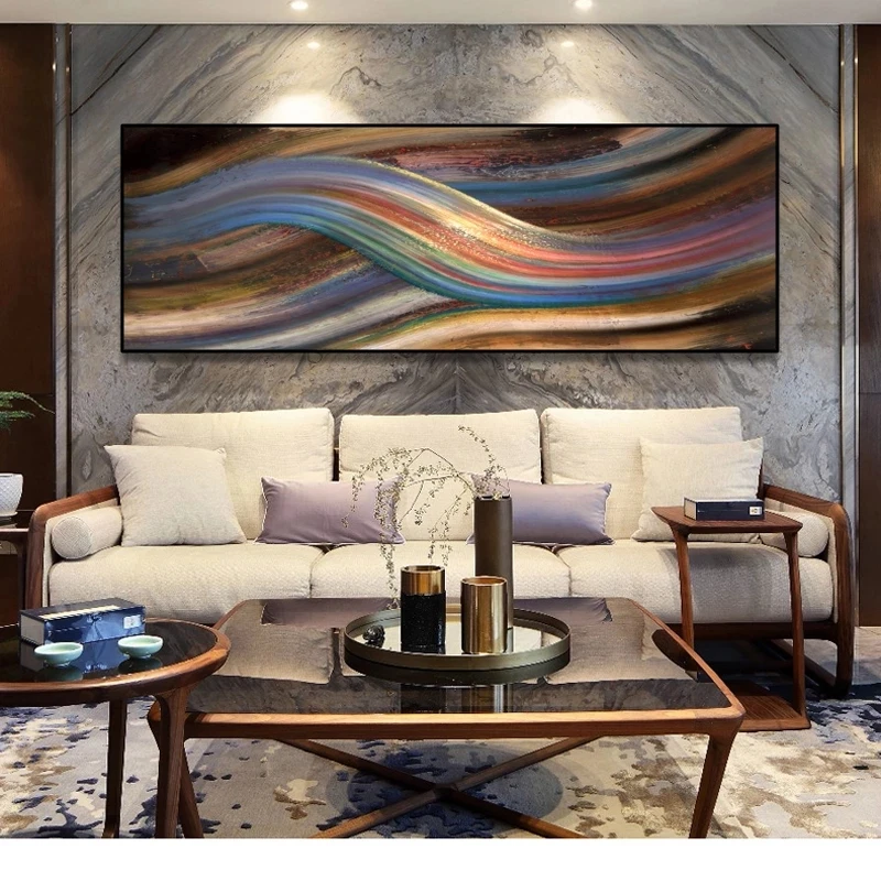 

Modern Abstract Rainbow Oil Painting on Canvas Posters and Prints Wall Art Painting Abstract Ribbon Picture for Living Room Deco