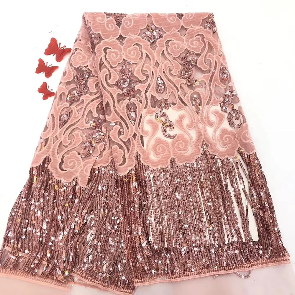 

Madison French Lace Fabric Embroiderey Velvet Lace 2020 High Quality Nigerian African Mesh Lace FabricS For Wedding