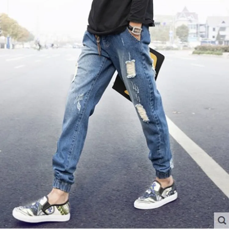 

Pantalones Hombre, летние корейские рваные мужские мешковатые джинсы, уличная одежда, синие шаровары, мужские джинсовые штаны, брюки в стиле хип-хоп,...