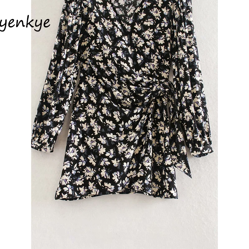 Женское винтажное платье с запахом летнее Асимметричное мини-платье длинным