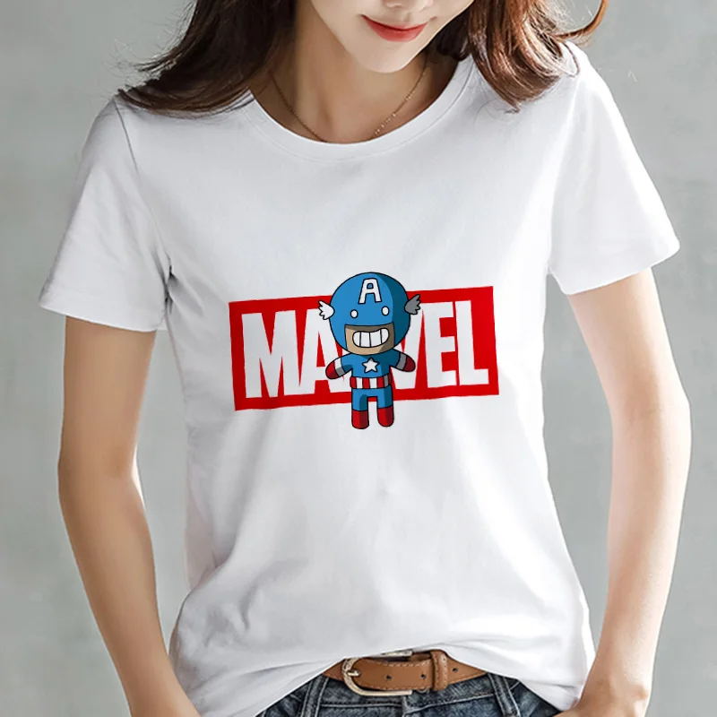 XWT2555 LUSLOS серия Marvel Футболка модная Супергерои мультфильм печать белая футболка Женская Повседневная короткий рукав o-образный вырез футболки - Цвет: XWT2555