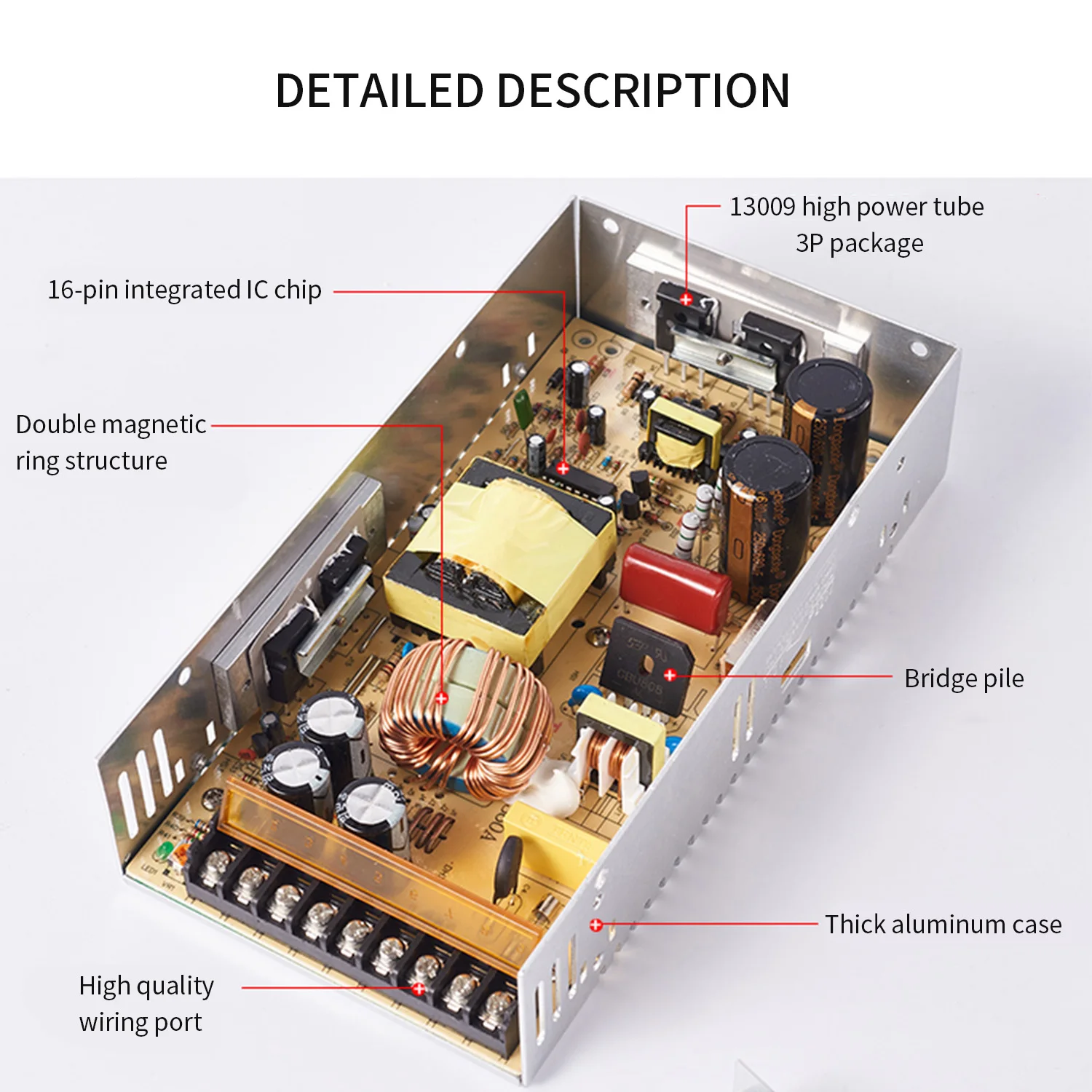 Алюминиевый сплав 24 В 15A DC Универсальный Регулируемый импульсный источник