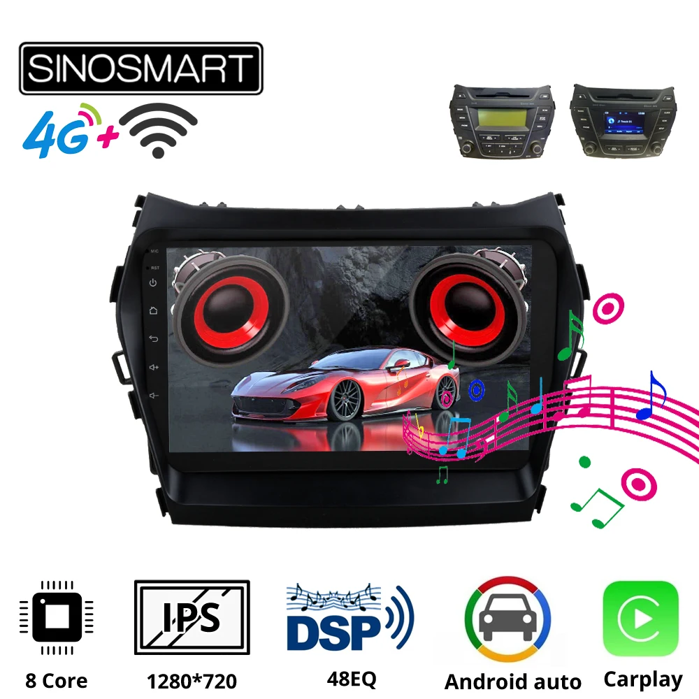 Sinosmart автомобильный радиоприемник с навигацией GPS для Hyundai IX45 Android Santa Fe 2din 2.5D IPS/QLED