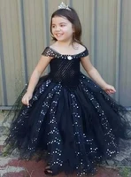 girls black glitter tutu dress kids sparkle tulle dress ball gown children birthday party evening banquet costume princess dress
