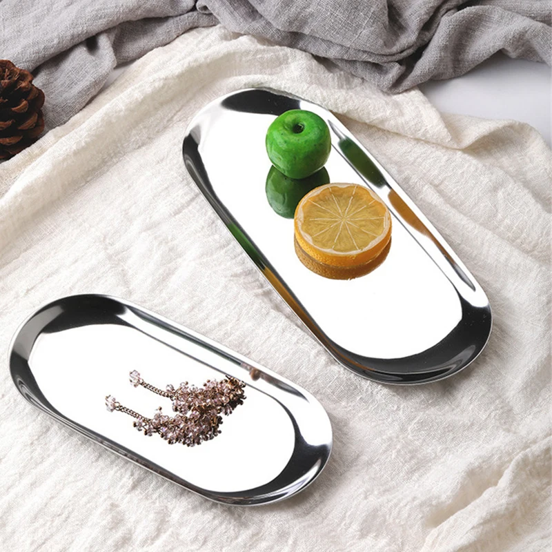 

Morden Style Metal Serving Trays Gold Sliver Jewelry Tray Tea Fruit Dish Plate Cosmetic Display Organizer Storage for Kitchen