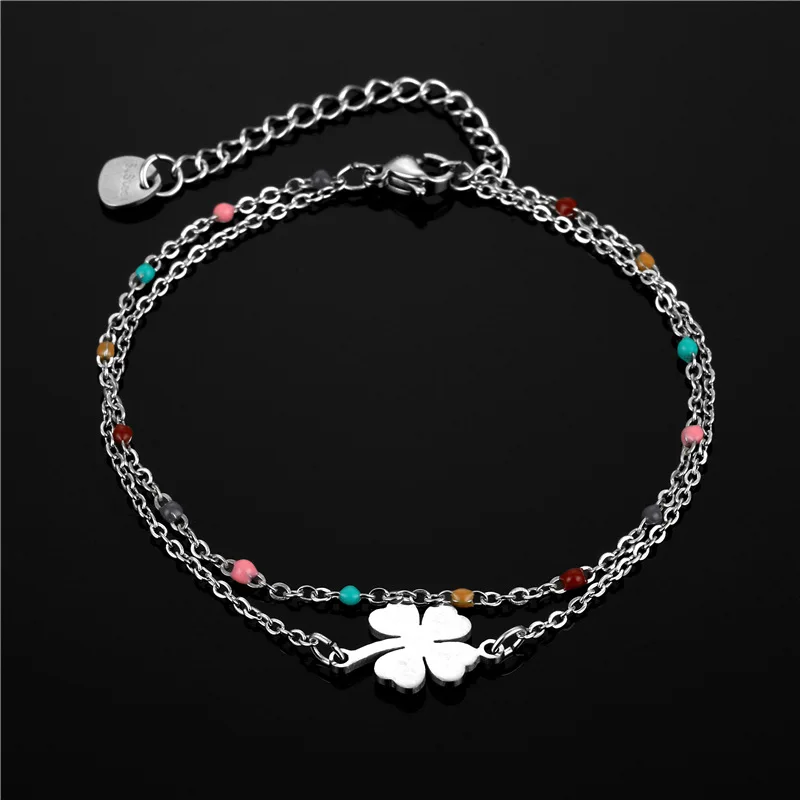 

304 Stainless Steel Jewelry Fashion Chain Lucky Grass Double Heart Bracelet Woman's Clothes With Gifts SL9