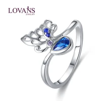 lovans stylish 925 silver ring butterfly blue crystal rings for lady girls wedding bridal ring birthday valentines day
