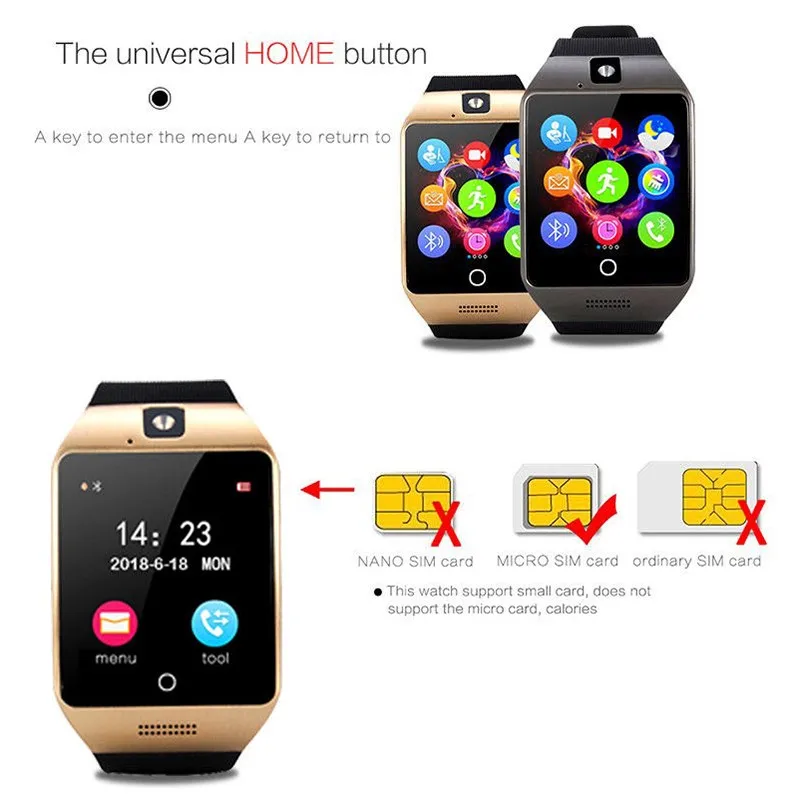 Смарт-часы Q18 с сенсорным экраном и камерой наручные часы Bluetooth браслет SIM-картой