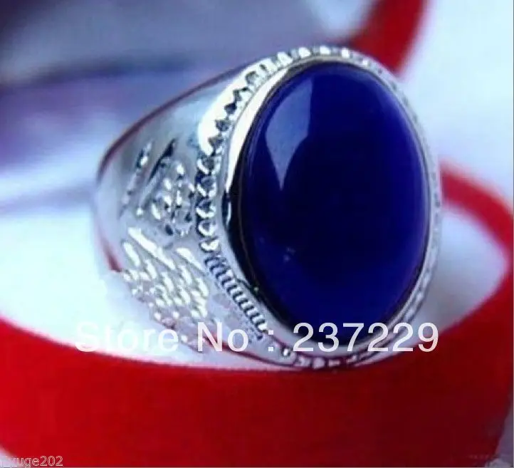 Оптовая цена Бесплатная ^ Красивый тибетский серебряный мужское кольцо с голубым