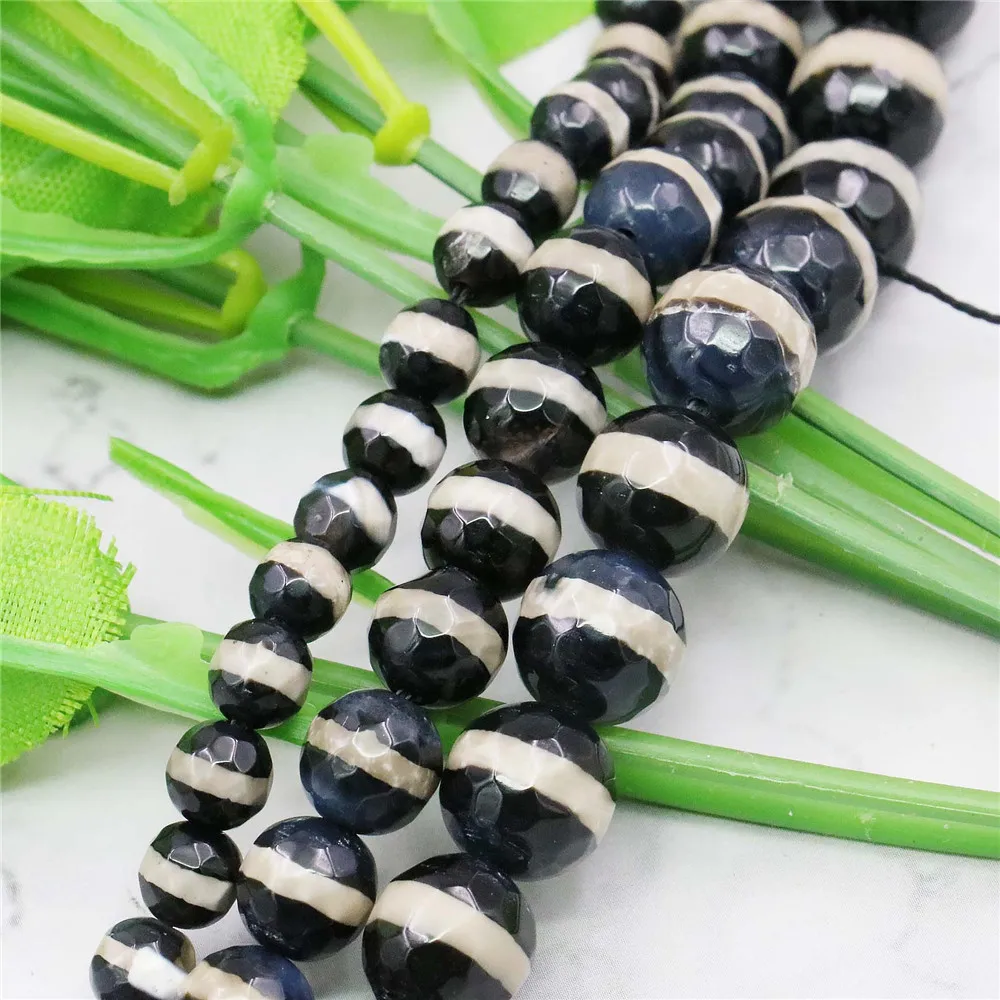 Бусины Из Натурального оникса для женщин и девушек Круглые граненые черные белые