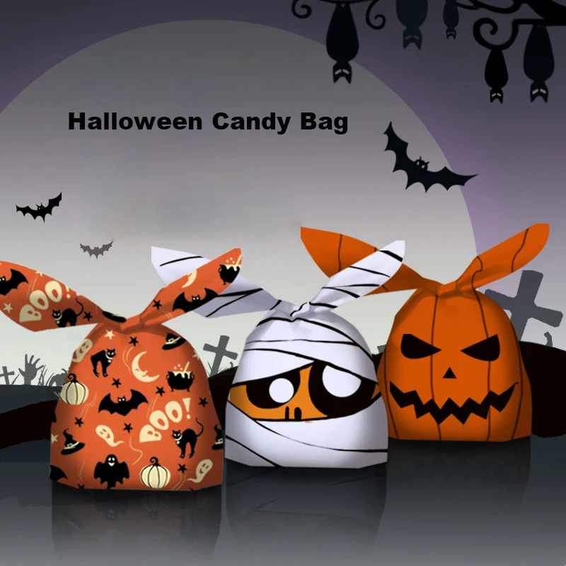 50pcs Halloween Candy Packaging Bag Party Trick or Treat Handbag for Children Gift Cookies Handmade Favour Biscuits Snack Bags