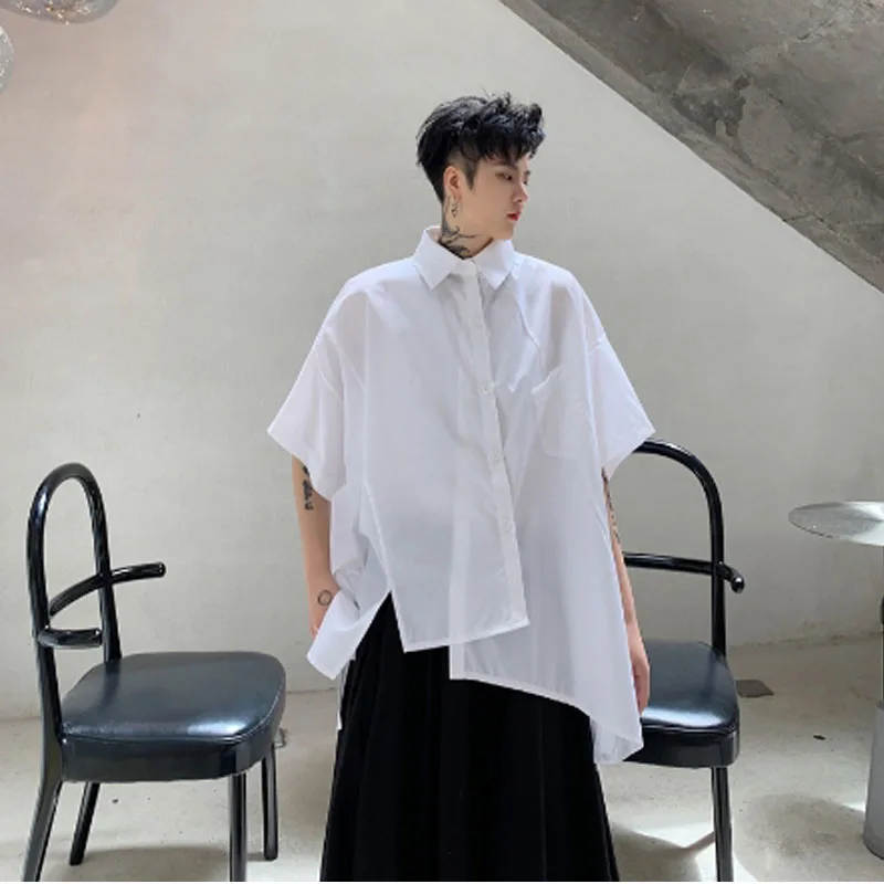 Рубашка мужская оверсайз асимметричного дизайна в японском стиле винтажная