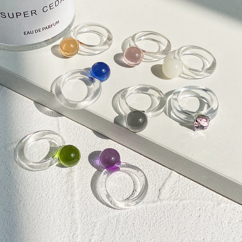 

Acrylic Ring Transparent Resin Green Brown Milky White Ring Purple Jewelry White Valentine's Day Party Girlfriend Gift