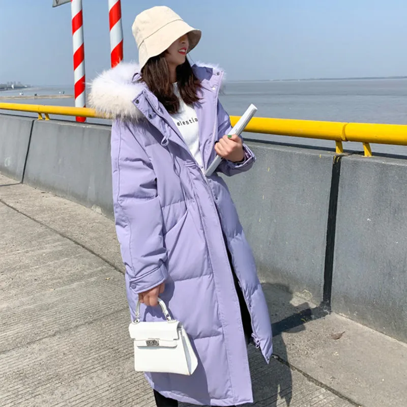 

Purple Long Winter Jacket Women Clothes Padded Loose Hooded Warm Down Cotton Coat Female Thicken Women's Parkas Outerwear Q4893