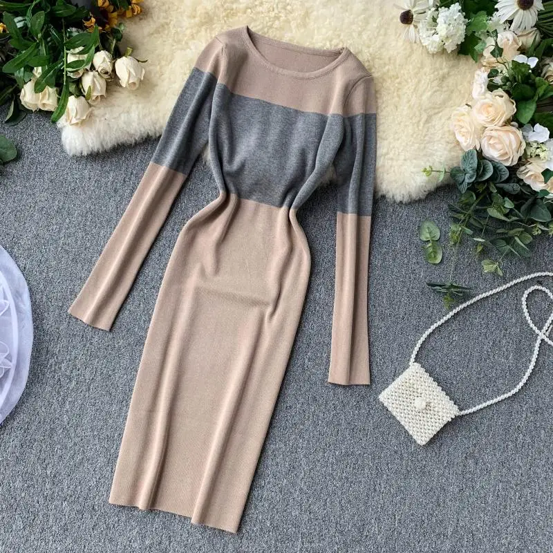 Fitaylor женское облегающее трикотажное платье Осеннее элегантное с длинным рукавом