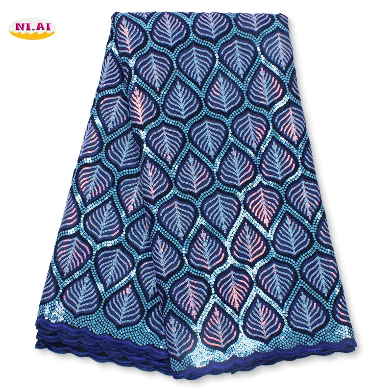 

2021 Latest Sequin Flocking Lace Fabric Sequence African Lace Fabric High Quality African Fabric 5Yards For Woman NA4375B-3