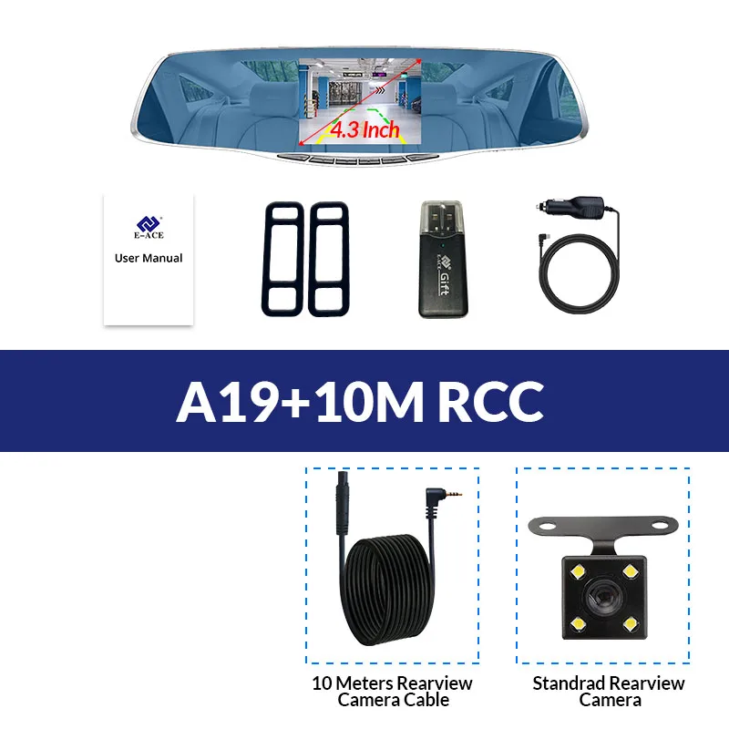 E-ACE Видеорегистраторы для автомобилей регистраторы для Full HD 1080 P 5 дюймов IPS зеркало заднего вида видеокамер авто видео регистратор Двойной объектив Камера DVR Регистраторы - Название цвета: A19-10M RCC