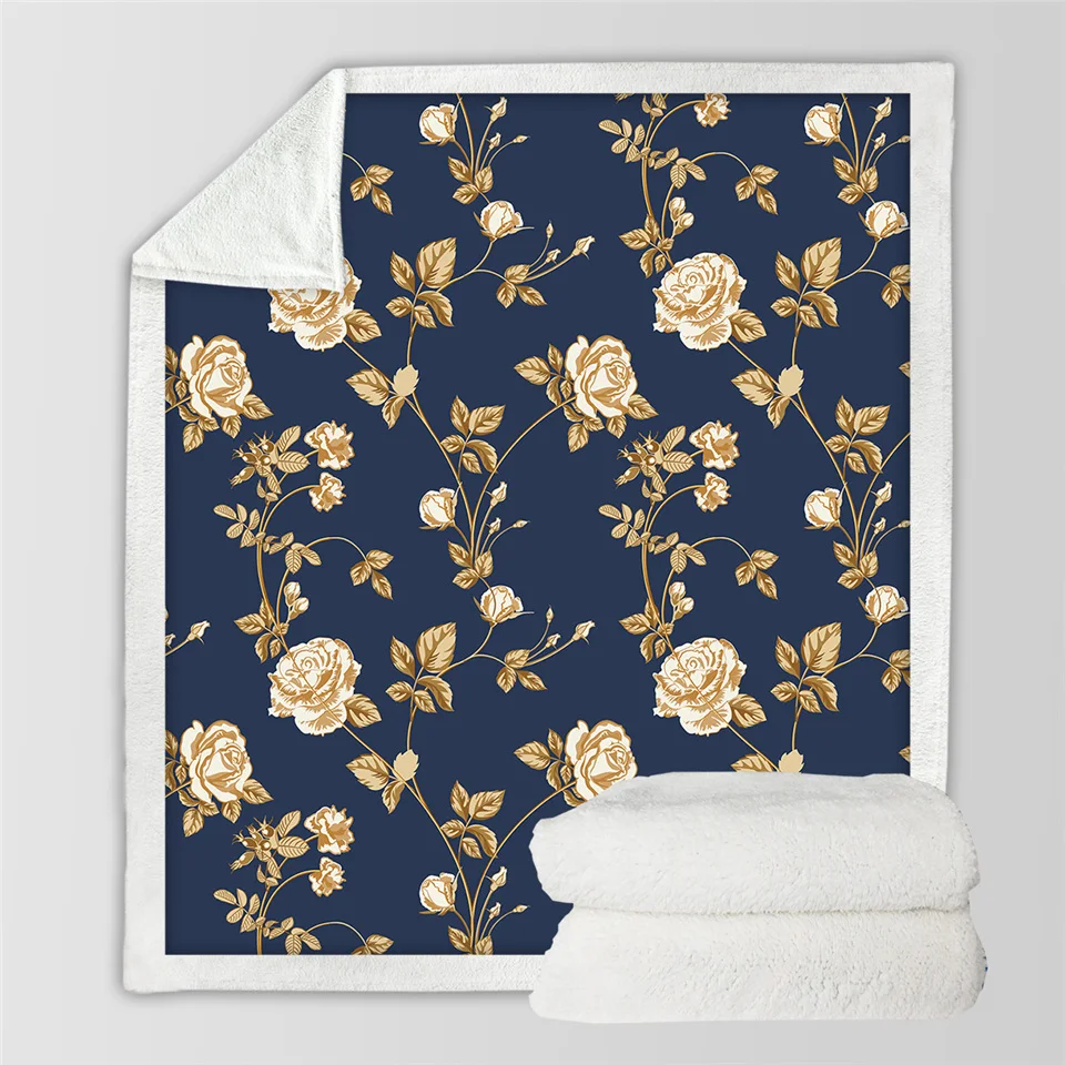 Golden Rose Постельные принадлежности Outlet Красочные розы шерпа пледы одеяло 3D с цветочным принтом зимнее покрывало акварельные цветочные плюшевые одеяло 150x200 см - Цвет: Golden Rose