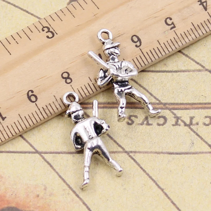 

20pcs Charms Baseball Player Sporter 25x12mm Antique Silver Color Pendants Making DIY Handmade Tibetan Silver Finding Jewelry