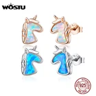 WOSTU 925 пробы серебряные серьги-гвоздики с опалом и единорогом из розового золота для женщин Свадебные модные ювелирные изделия 2020 Новое поступление CQE815-C