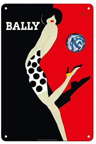 

Bally Kick - Bally Shoes Advertising Poster by Bernard Villemot c.1980s - Vintage Metal Tin Sign