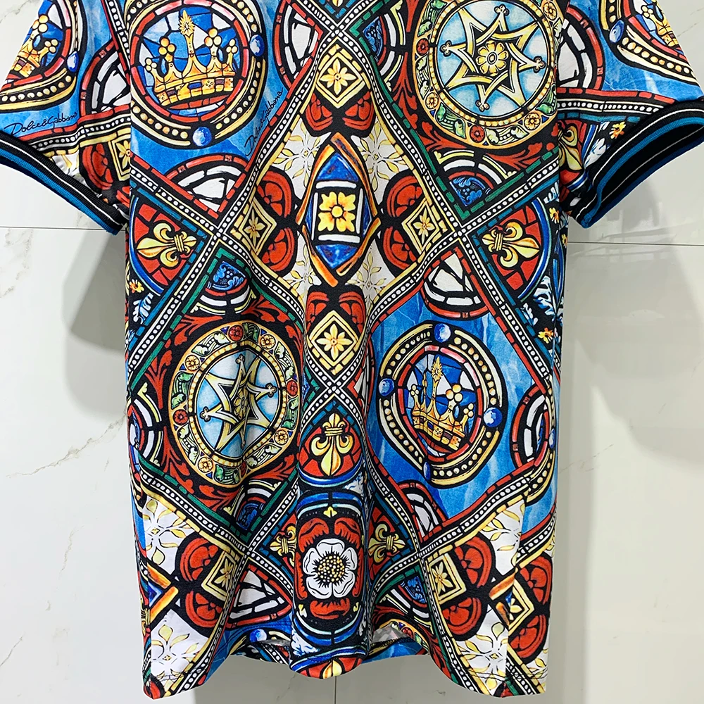 

Men's Summer 100% Cotton t-shirt with stained glass window style print cotton t-shirt D|419202539