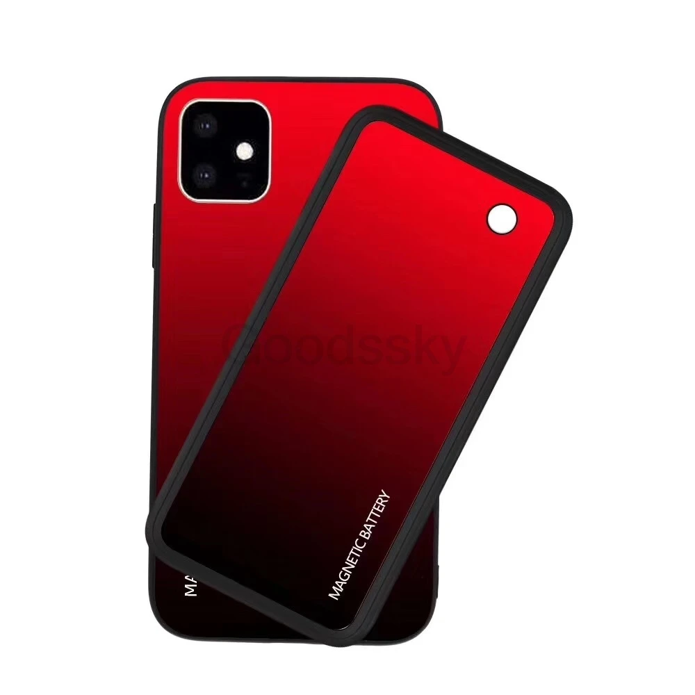 Для iPhone 11 Pro Max Беспроводная Магнитная батарея зарядное устройство чехол тонкий закаленное стекло ударопрочный внешний аккумулятор i11 зарядный чехол
