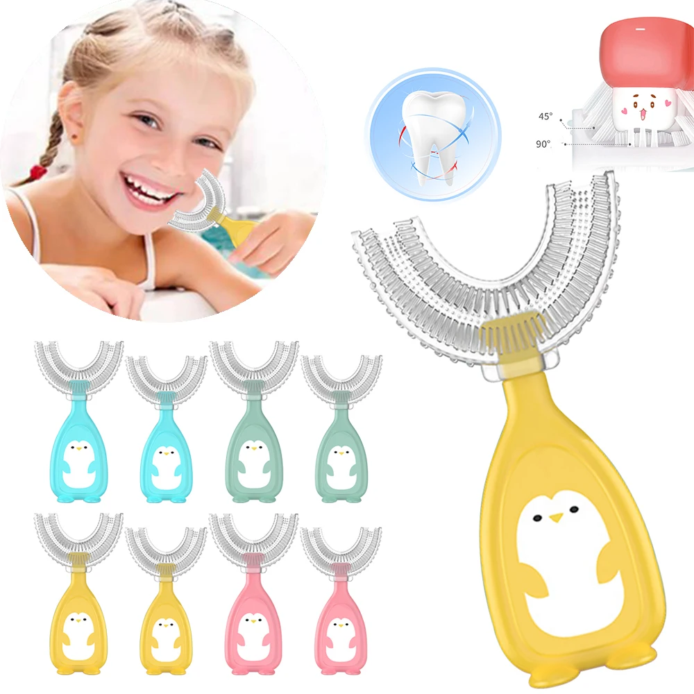

Childrens U-Shape Toothbrush 360 Thorough Cleansing Toothbrush for Ages 2-12 Soft Silicone Training Toothbrush Baby Tooth Brush