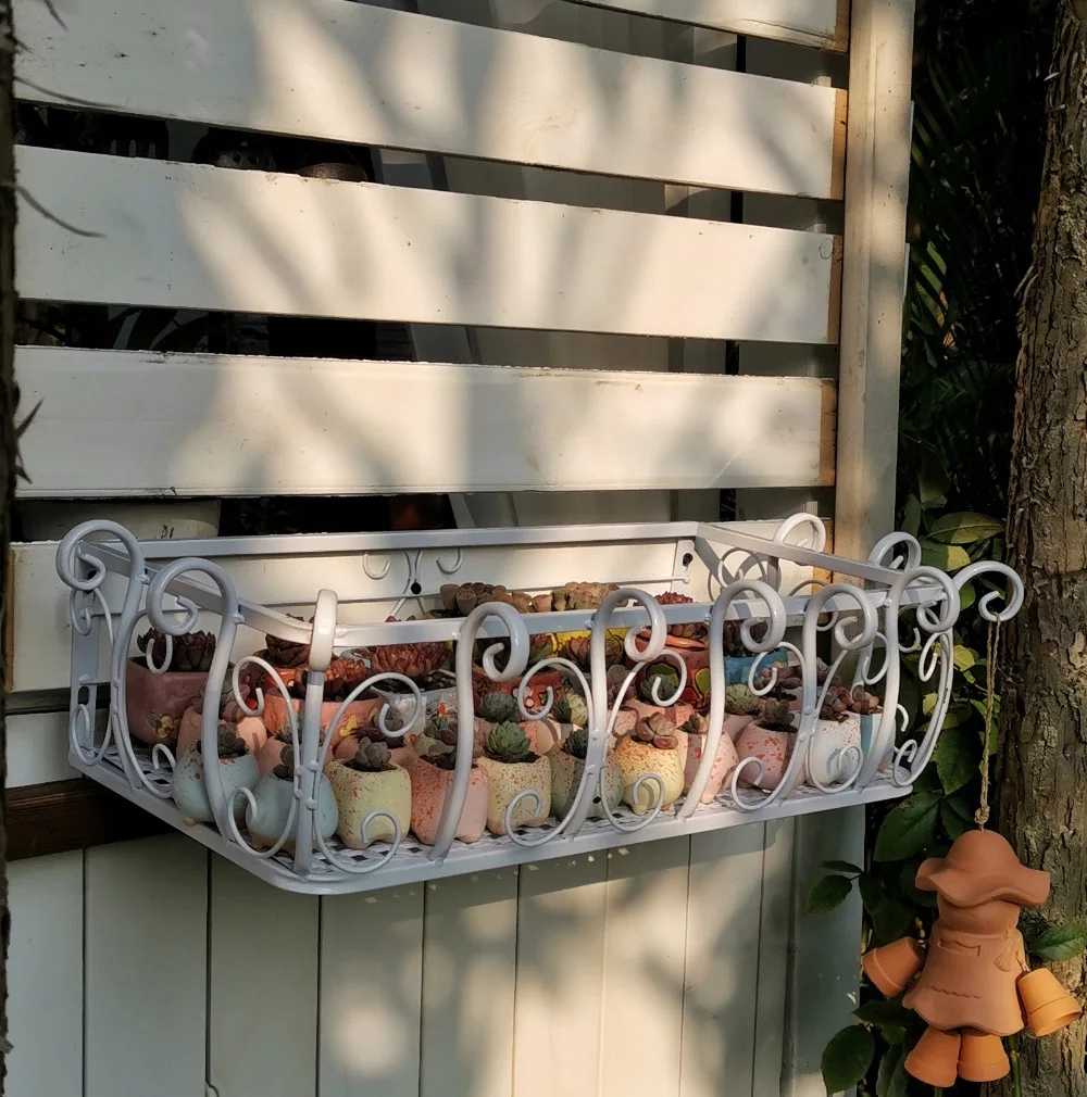 

European Style Metal Long White Storage Basket Wall Mounted Shelf Holder, Handmade