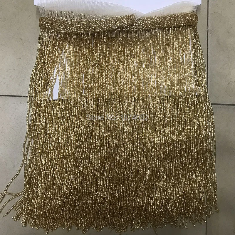 1.8 yards gold heavy bead Fringe trim for haute couture, seed bead fringe tassel, Millinery Crafts embellishme
