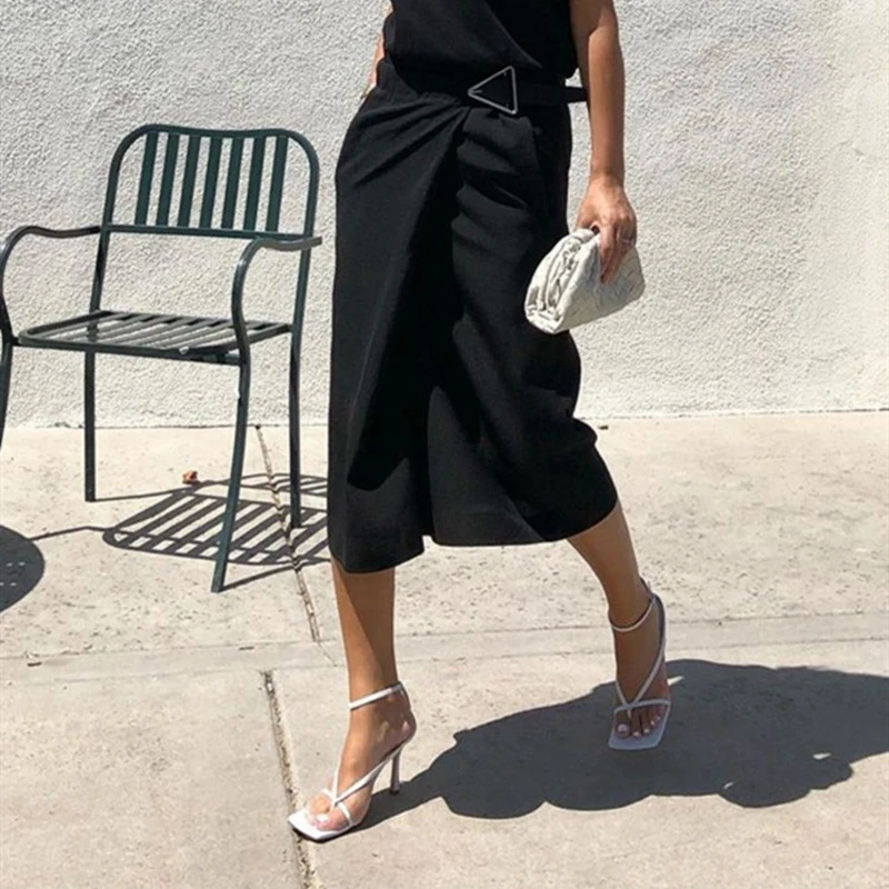 

VIISENANTIN 2020 Summer One-word Buckle Square Toe Sexy Stiletto High-heeled Sandals Thin Strap Flip-flops