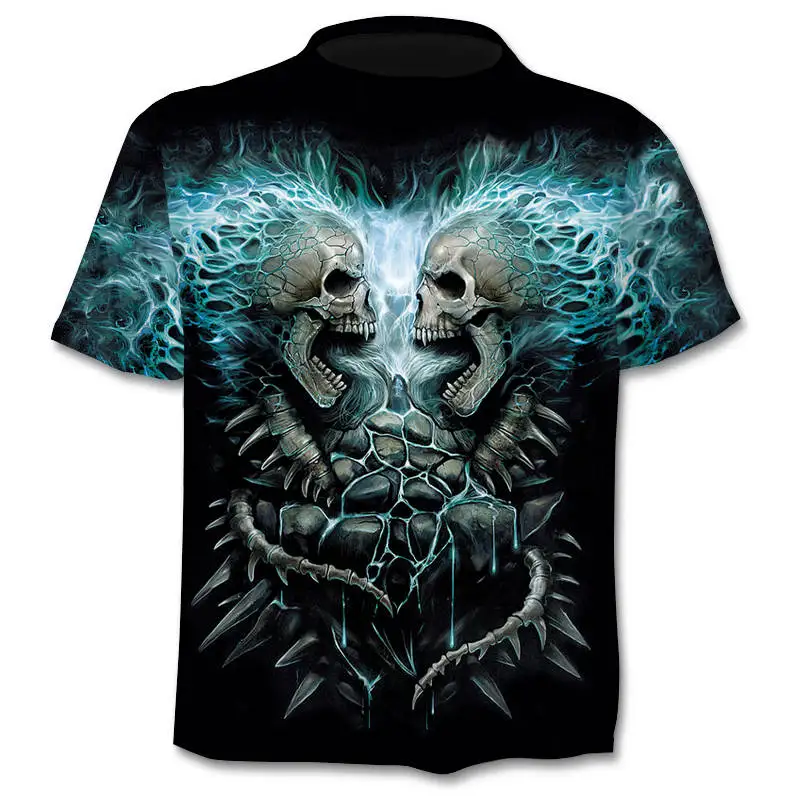 Men's 3D Skull T-Shirt Short Sleeve Terror Shirt Summer New T-Shirt 3D Funny Punk Style Men's Camisetta