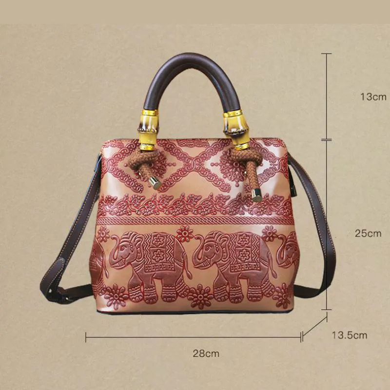 

Johnature Women Leather Handbag 2021 New Retro Embossed Hand Painted Bag Leisure High Quality Female Shoulder Messenger Bags
