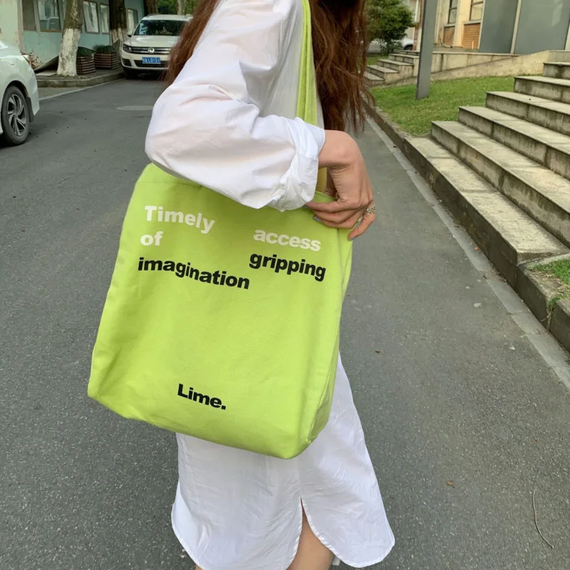 

Female Bag Large Capacity Green Shoulder Bags Women Casual Daily Students Letter Printing Handbags College Schoolbag Shopper New