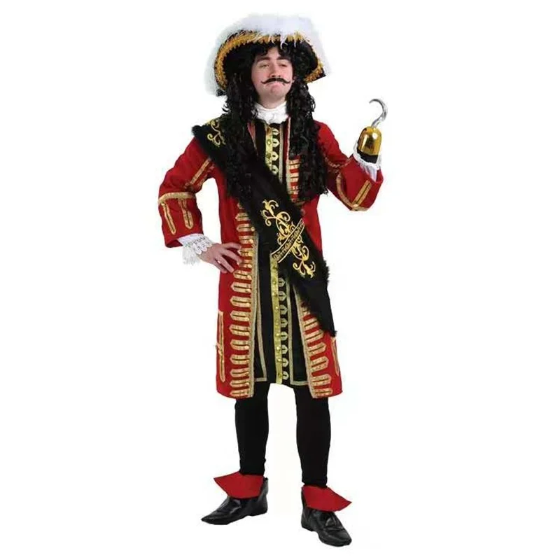 

Dropshipping Halloween Pirate Cosplay Costume Luxury Adult Men Captain Pirates Jacket Hat Scarf Pants Costumes