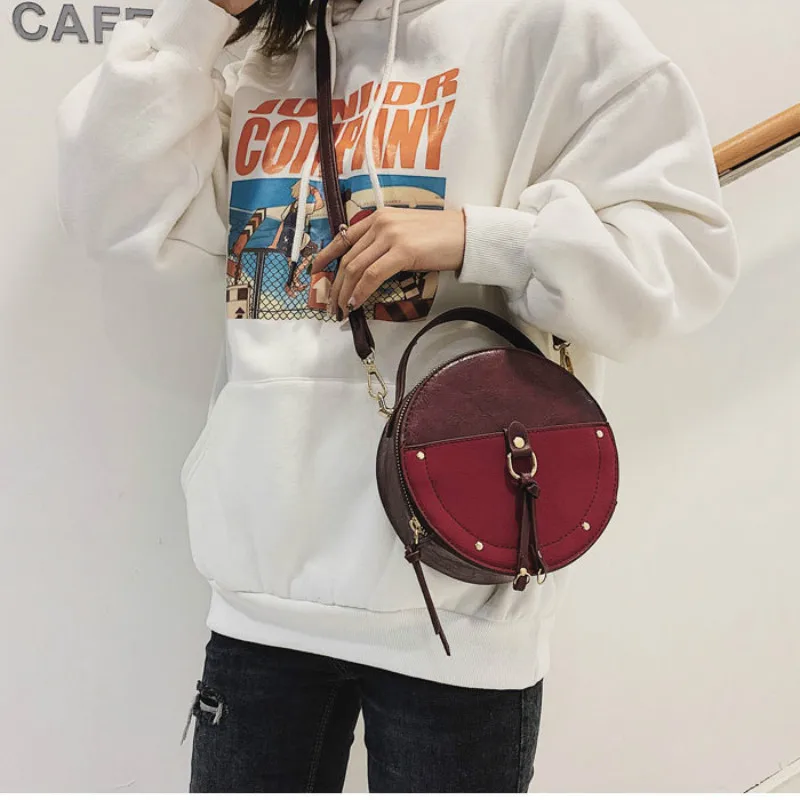 Женские сумки с ручками сверху 2020 Новые однотонные кожаные дамские круглые