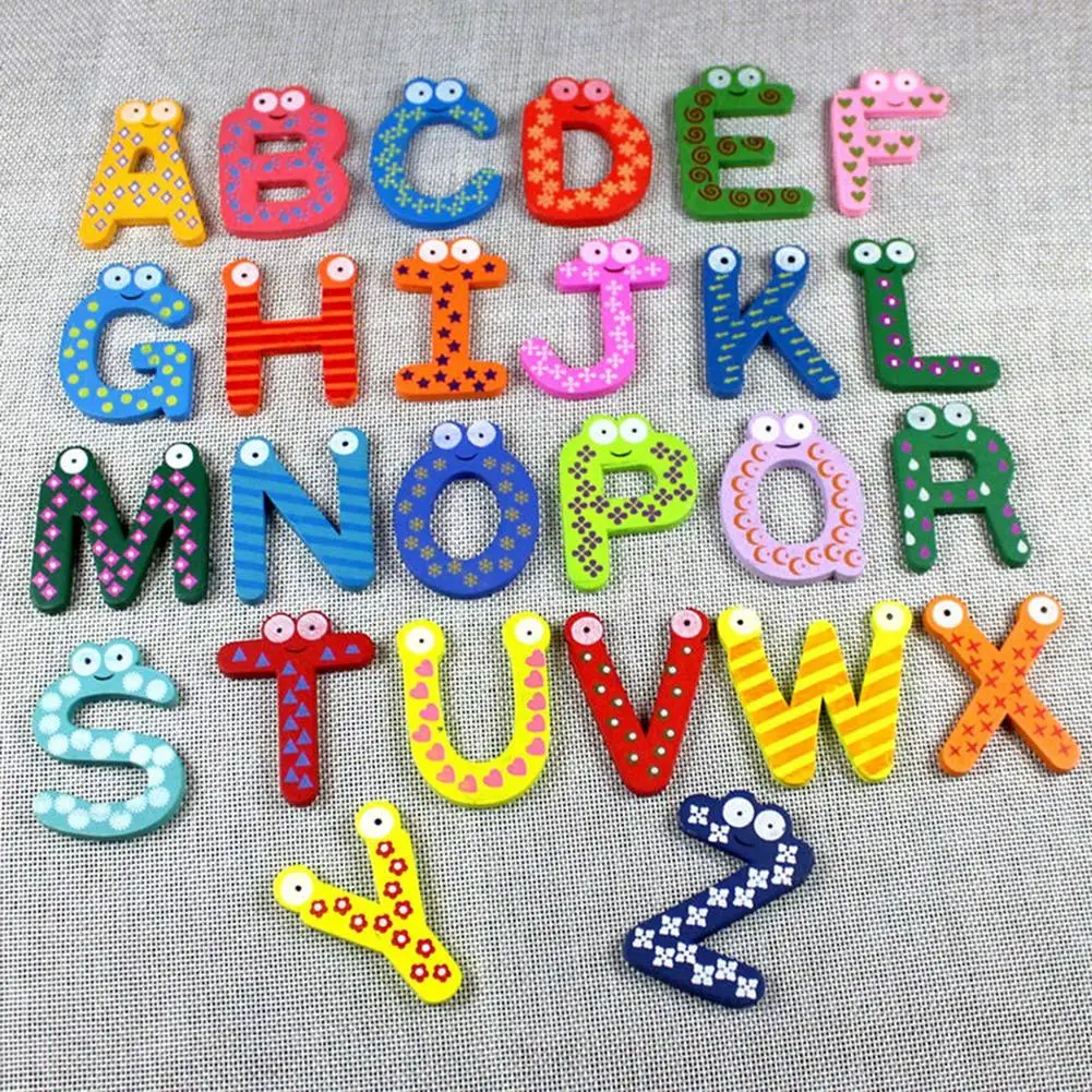 

26 Letters Kids Wooden Alphabet Fridge Magnet Child Educational Toy Magnetic Sticker Classroom Office Whiteboard Gadget