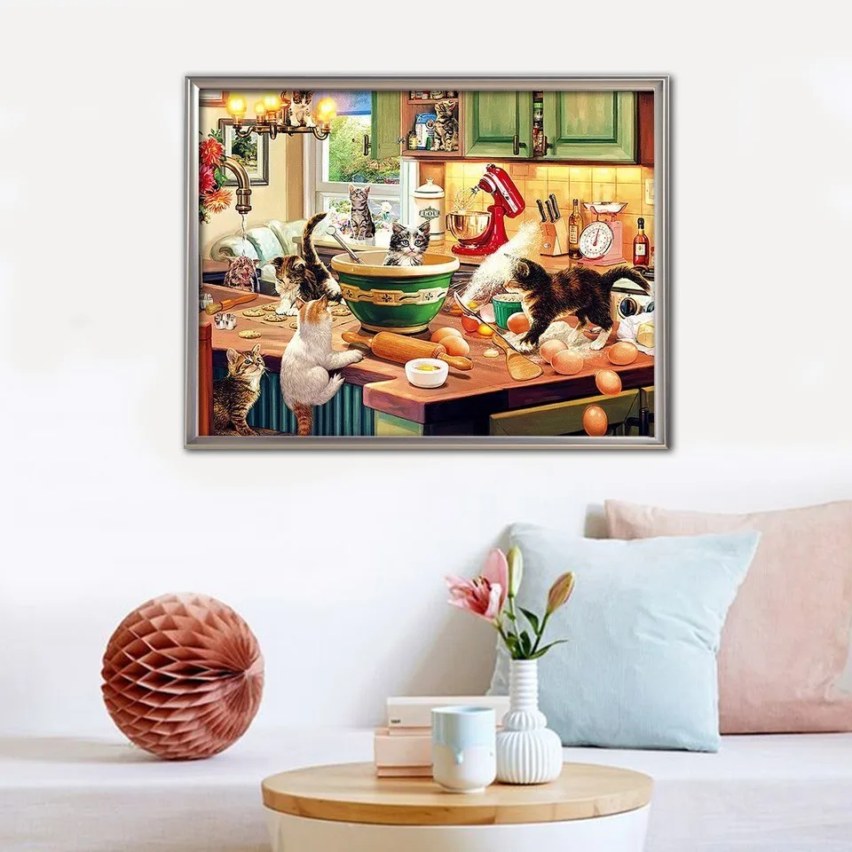 EverShine Diamond Painting Cartoon Cat Cross Stitch Embroidery Animals Picture Rhinestones Mosaic Kitchen Decor|Алмазная мозаика и