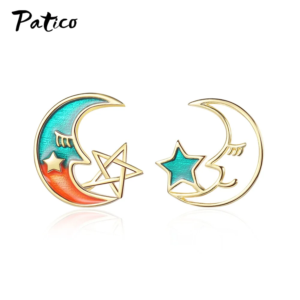 

Romantic Gold Star Moon Earrings For Women Girl Romantic Colorful Stud Earrings Ear Statement Female Jewelry Party Gifts Bijoux