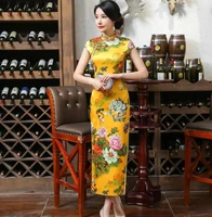 summer new floral print slim fit cheongsam dress chinese style stand collar stitching high split hem bag hip qipao