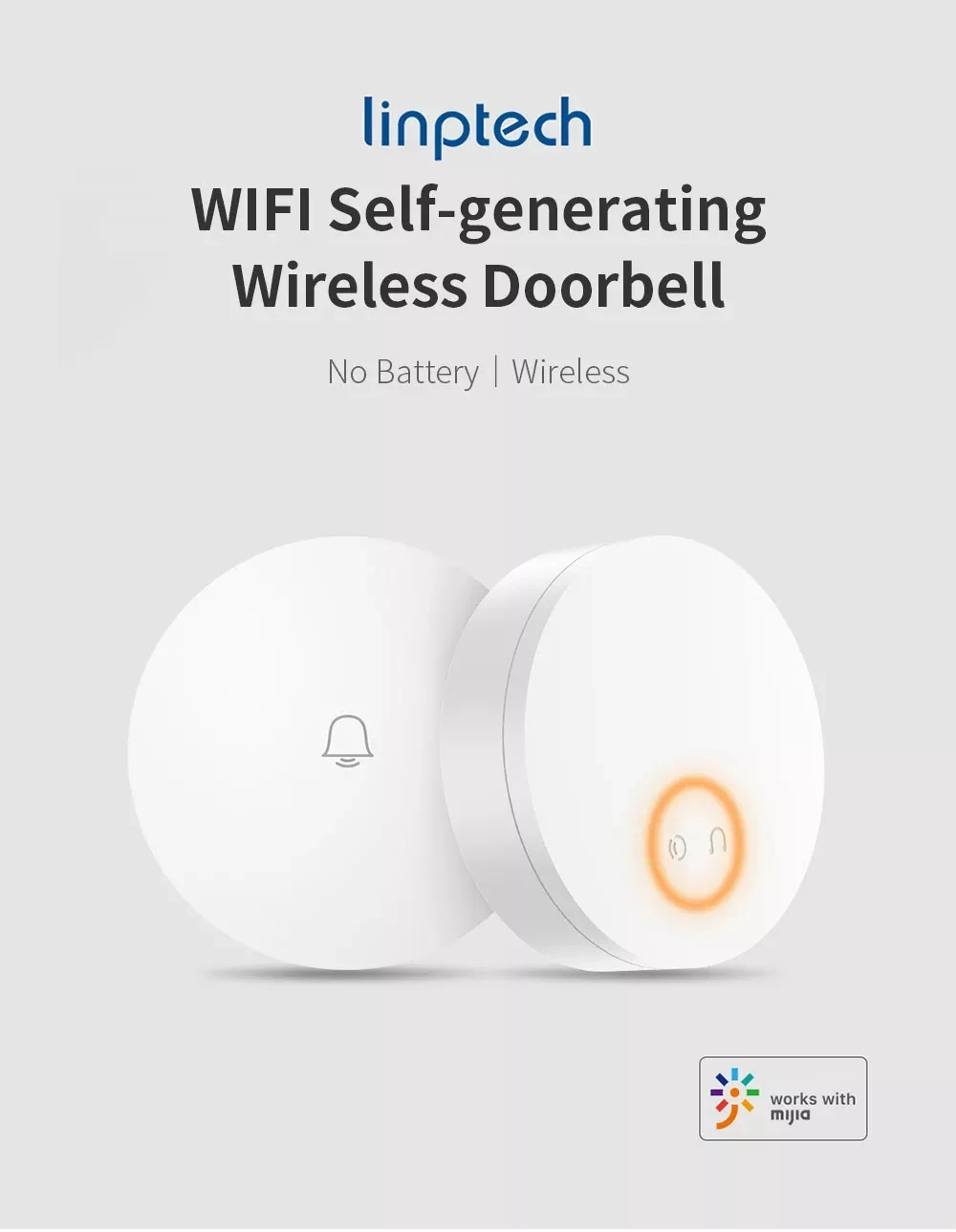 Xiaomi Mijia Linptech wifi самогенерирующийся беспроводной дверной звонок работает с приложением Mijia умное управление функцией памяти AC 110-240V