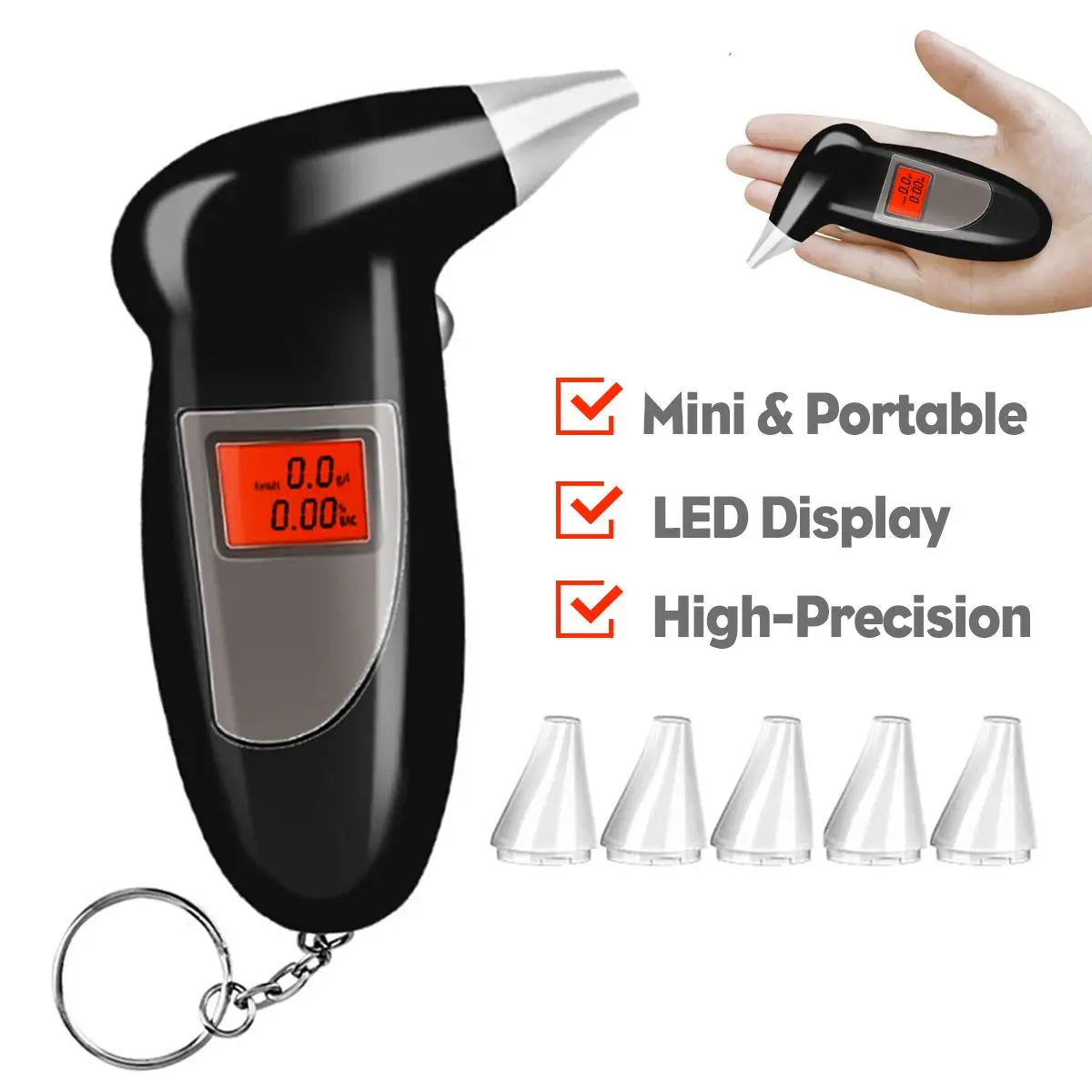 

LCD Digital Alcohol Tester USB Charging High Accuracy Professional Breathalyzer Handheld Alcohol Breath Detector With 3 Lights