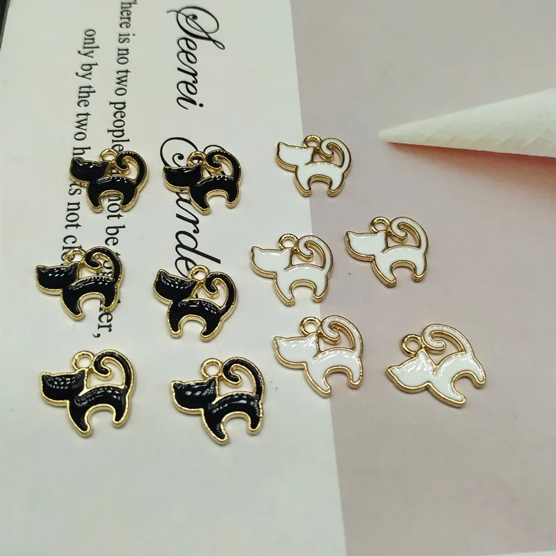 10 шт./лот белые черные эмалы кошачьи подвески сделай сам ручная работа ожерелье