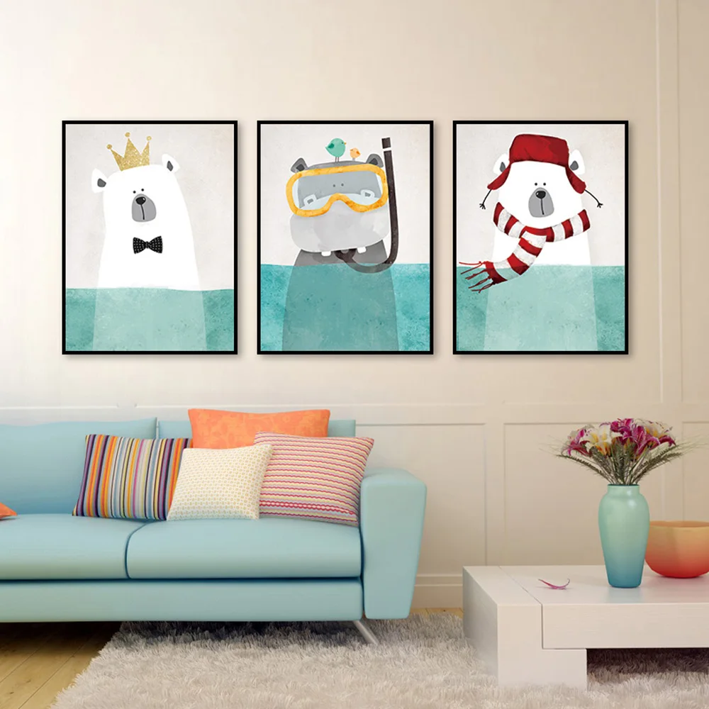 Xdr910 Простой Холст Современная вырезка животные медведь бегемот пингвин холст